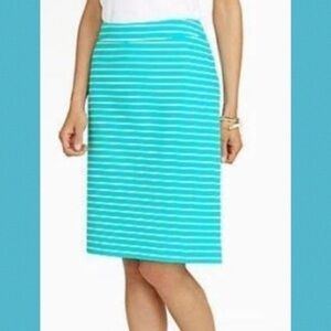 Talbots Aqua & White Striped A-Line Stretchy Skirt With Pockets 2P